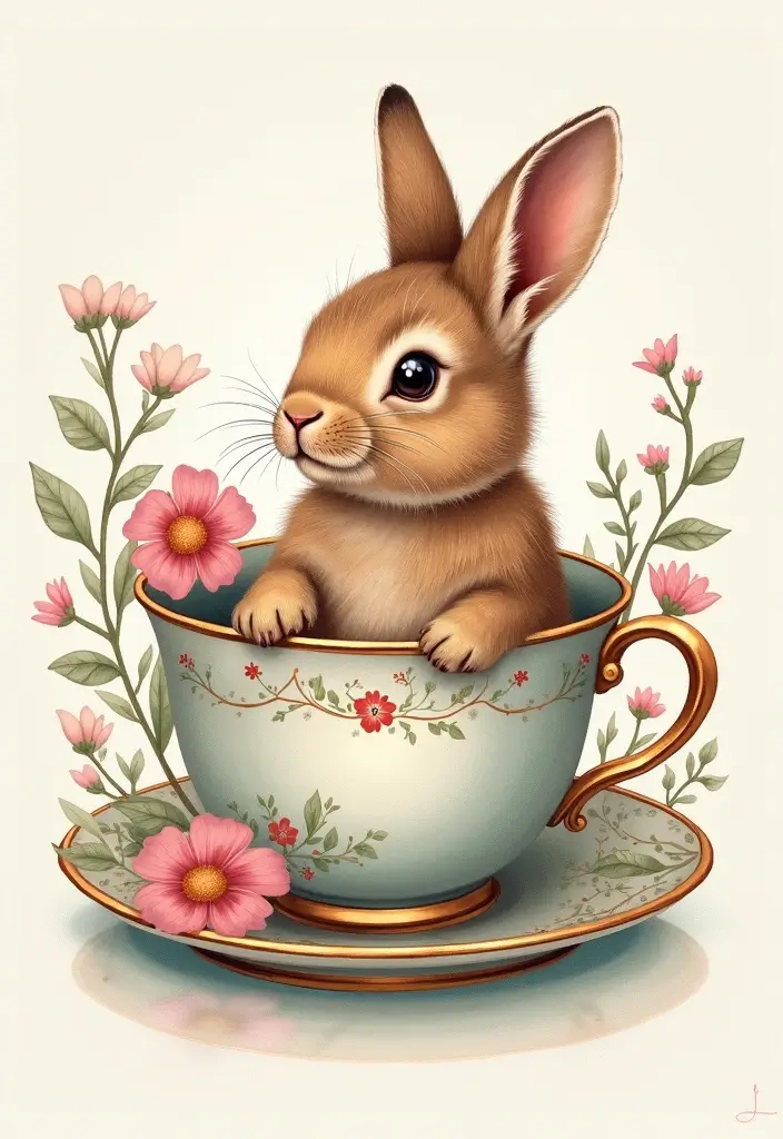 50 Bunny Tattoo Meaning Inspirations for Cute and Creative Designs - 13. Bunny in a Tea Cup
