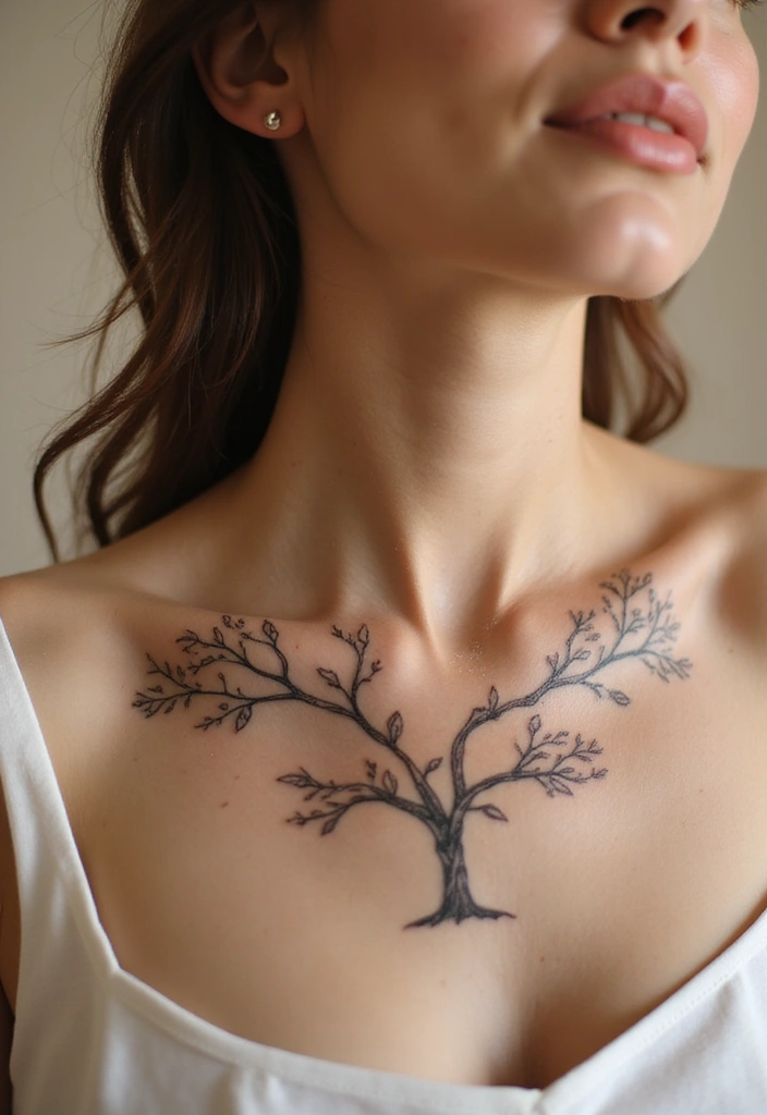 50 Elegant Collarbone Tattoo Ideas for Women 13 50 Elegant Collarbone Tattoo Ideas for Women - 13. Family Trees