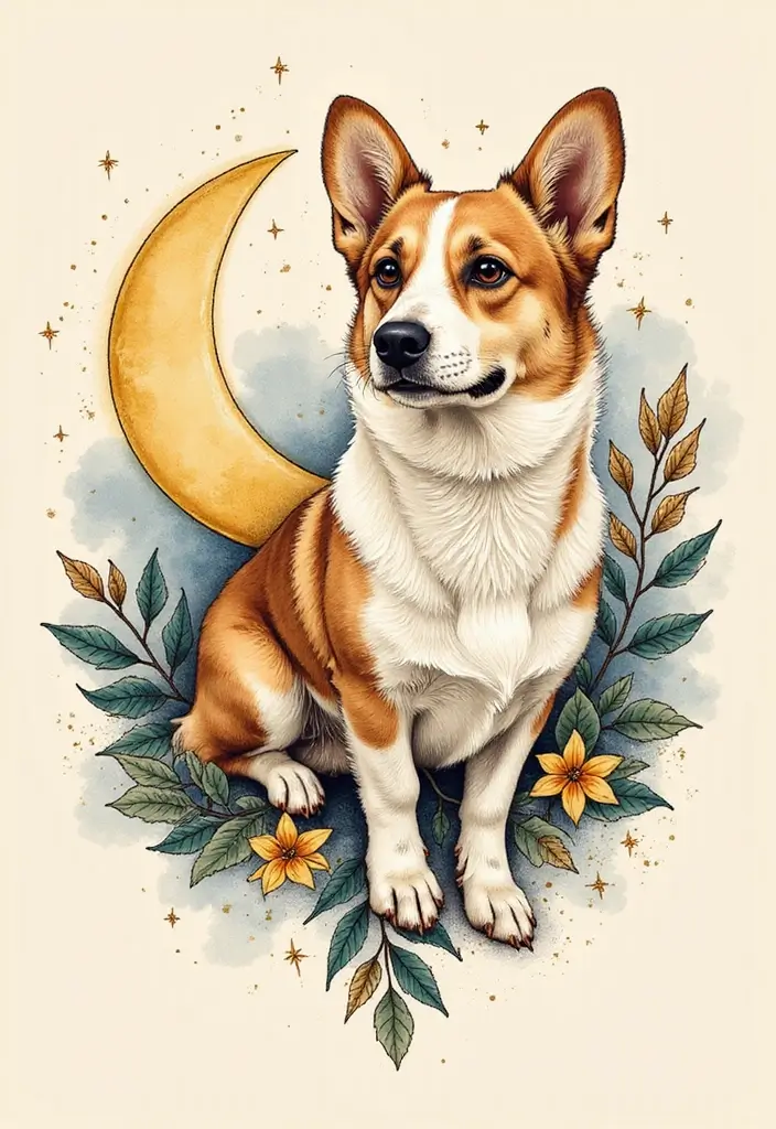 50 Creative Corgi Tattoo Ideas for Dog Lovers 13 50 Creative Corgi Tattoo Ideas for Dog Lovers - 13. Corgi and Moon