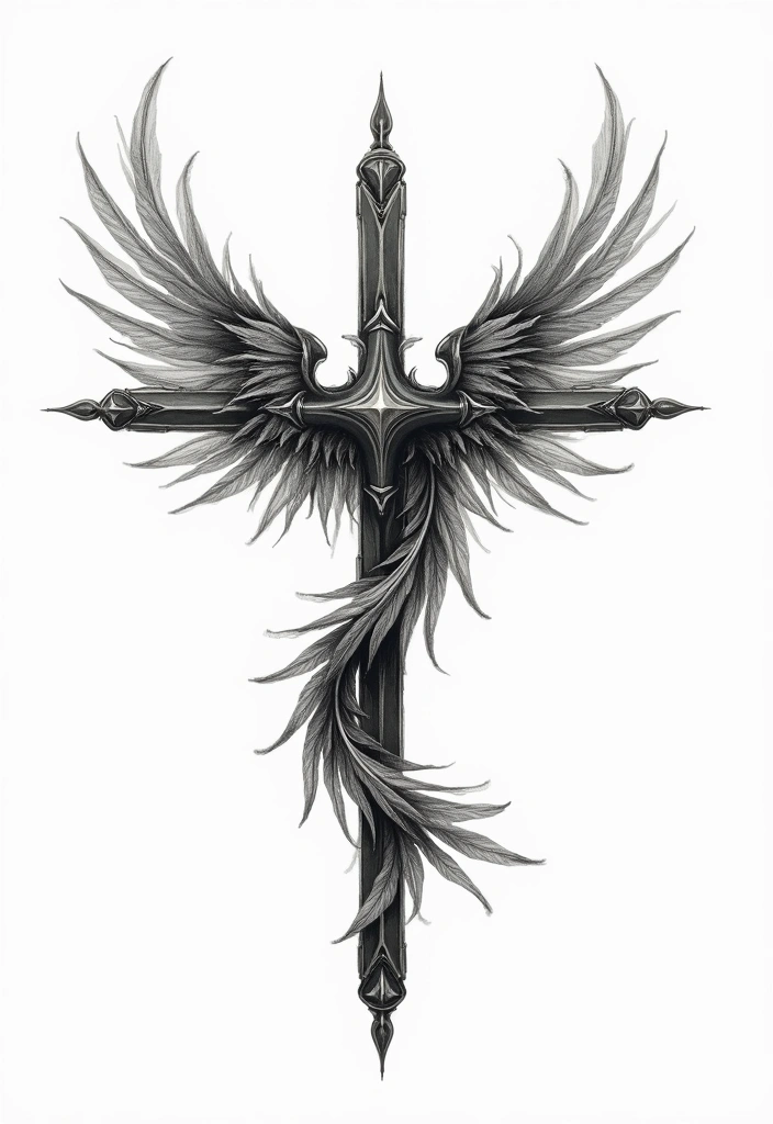50 Cross Tattoo Meaning Inspirations and Symbolism Explained - 13. The Cross with Feathers: Spiritual Guidance