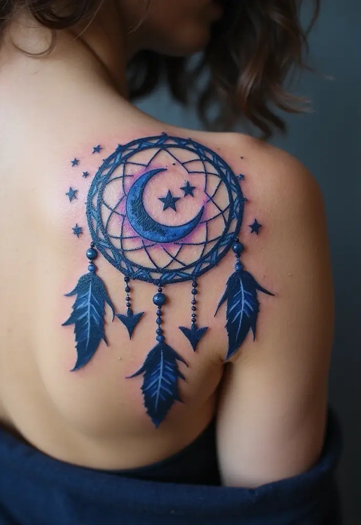50 Dreamcatcher Tattoo Ideas with Cultural Symbolism 13 50 Dreamcatcher Tattoo Ideas with Cultural Symbolism - 13. Dreamcatcher with Celestial Elements