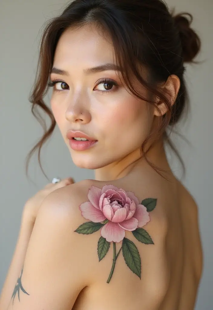 30 Flower Nipple Tattoo Ideas with Creative and Bold Designs - 13. Charming Peony Tattoos