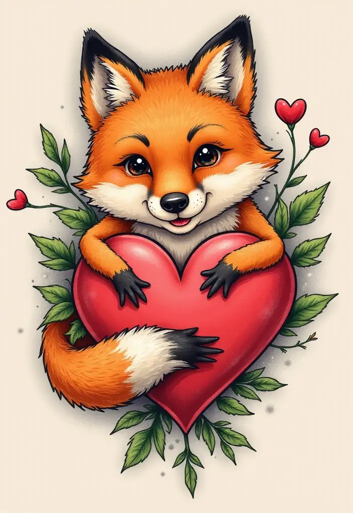 30 Fox Tattoos with Creative and Symbolic Designs - 13. Fox and Heart Tattoo