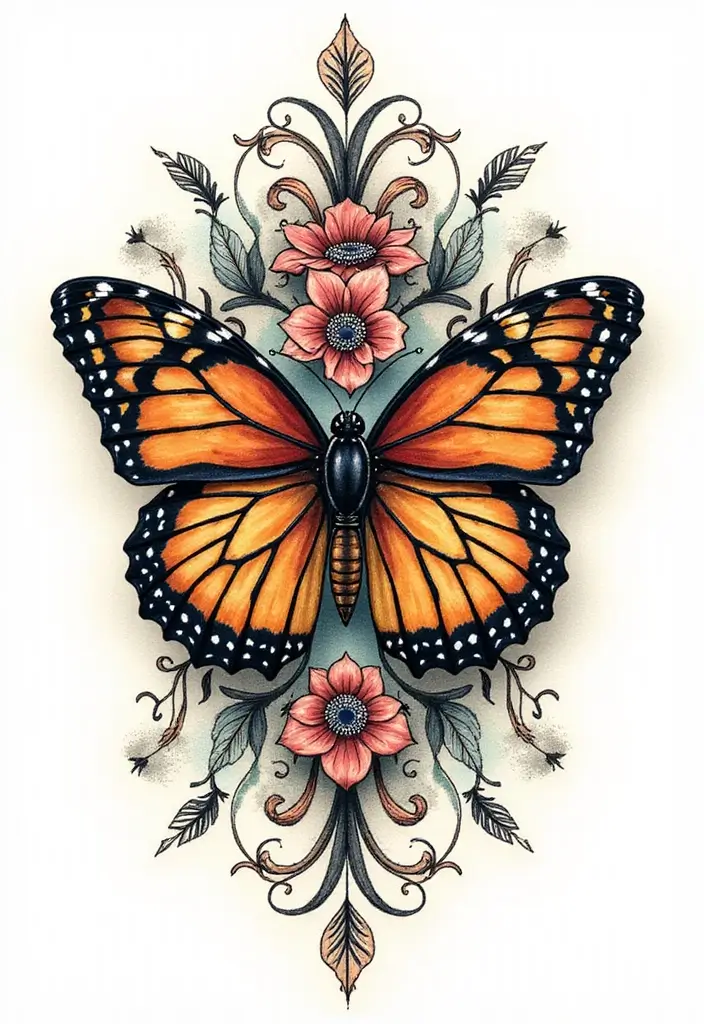 50 Half Butterfly Half Flower Tattoo Designs and Inspirations - 13. Floral Mandala Butterfly