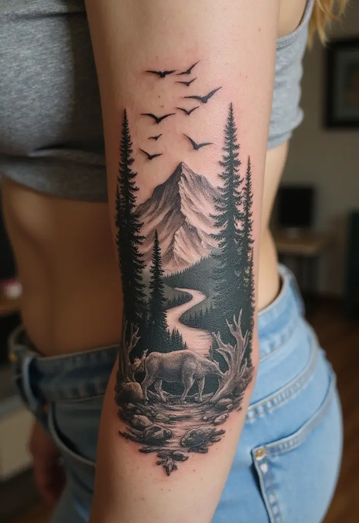 50 Mountain Tattoo Ideas with Powerful and Minimalist Designs 13 50 Mountain Tattoo Ideas with Powerful and Minimalist Designs - 13. Nature-Inspired Mountain Tattoos