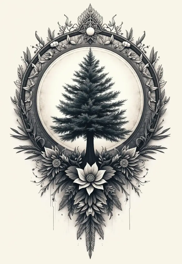 30 Pine Tree Tattoo Ideas with Nature-Inspired Symbolism - 13. Pine Tree Mandala