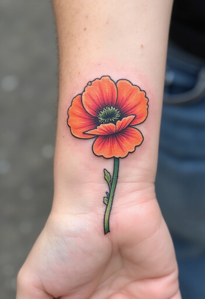 30 Poppy Tattoo Ideas with Symbolic Meanings 13 30 Poppy Tattoo Ideas with Symbolic Meanings - 13. Poppy with Heart