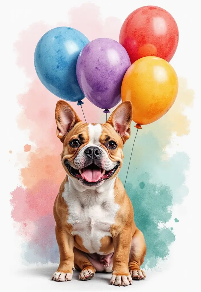 30 Realistic English and French Bulldog Tattoos You’ll Love - 13. Bulldog Amongst Balloons