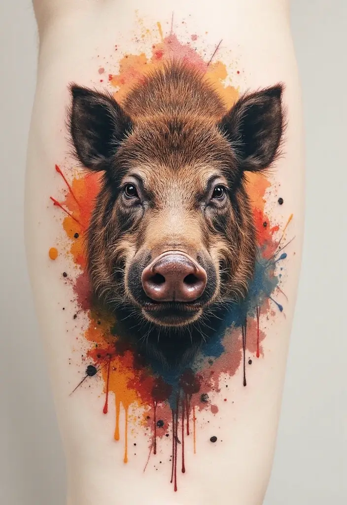 30 Safari Animal Tattoos with Bold and Exotic Designs - 13. Artistic Wild Boar: The Untamed Explorer