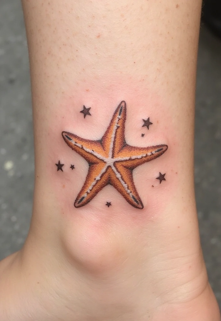 30 Simple Starfish Tattoo Ideas with Minimalist Symbolism 13 30 Simple Starfish Tattoo Ideas with Minimalist Symbolism - 13. Starfish with a Starry Background