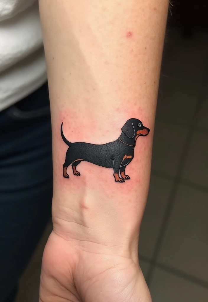 50 Small Wiener Dog Tattoos with Cute and Minimalist Designs - 13. Simplistic Tail Wag