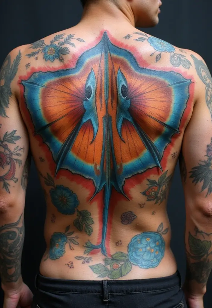 50 Stingray Tattoo Designs and Their Symbolic Meanings - 13. Large Stingray Back Piece