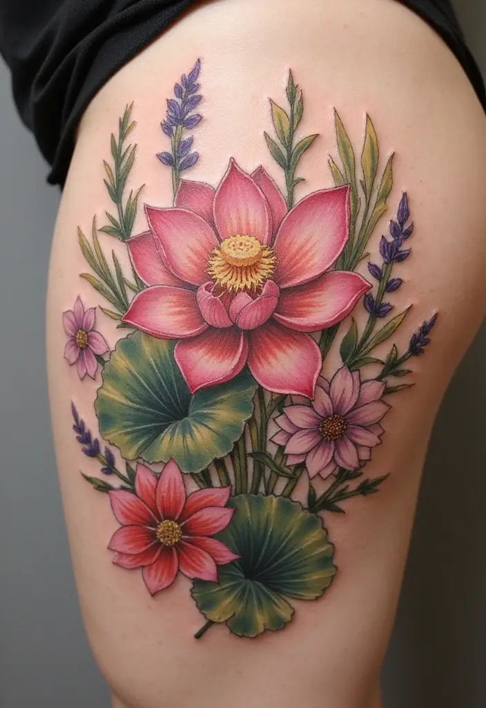 50 Wildflower Tattoo Ideas with Simple and Beautiful Designs 13 50 Wildflower Tattoo Ideas with Simple and Beautiful Designs - 13. Lotus and Wildflowers