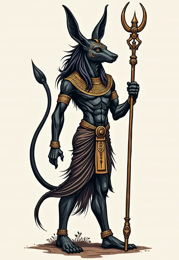 30 Anubis Tattoo Designs with Ancient Egyptian Symbolism 14 30 Anubis Tattoo Designs with Ancient Egyptian Symbolism - 14. Anubis with a Staff