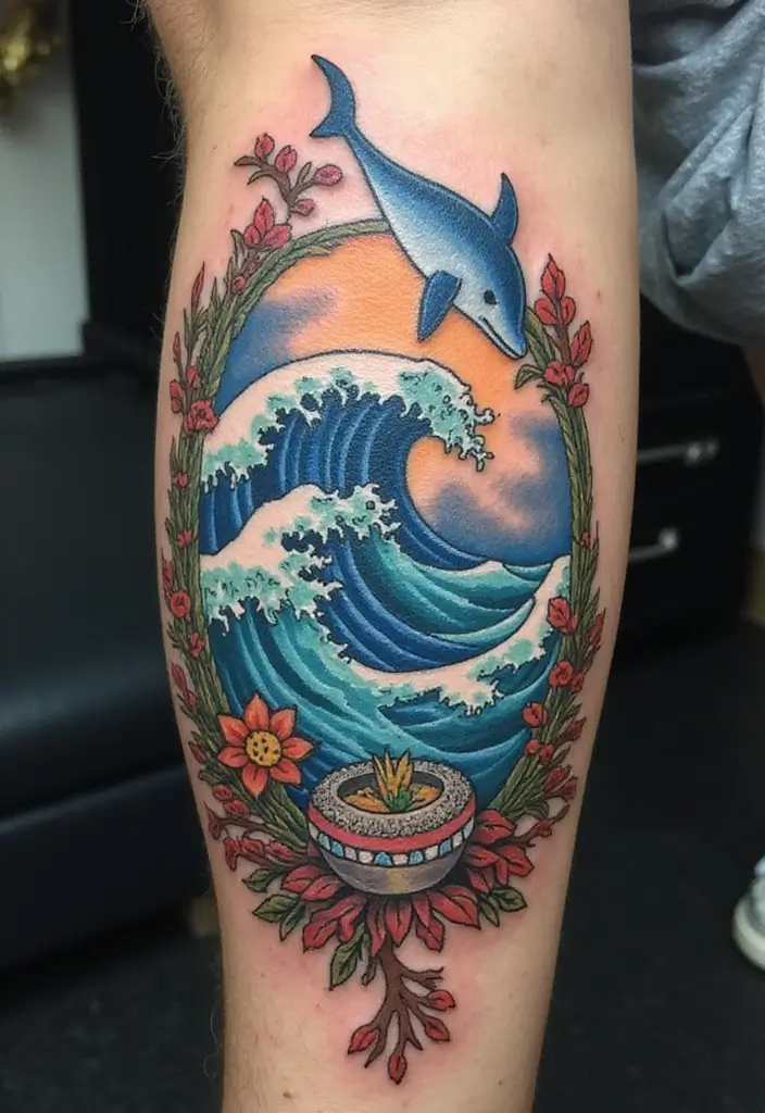 30 Aquarius Tattoos with Zodiac Symbolism and Style 14 30 Aquarius Tattoos with Zodiac Symbolism and Style - 14. Oceanic Scene Tattoos