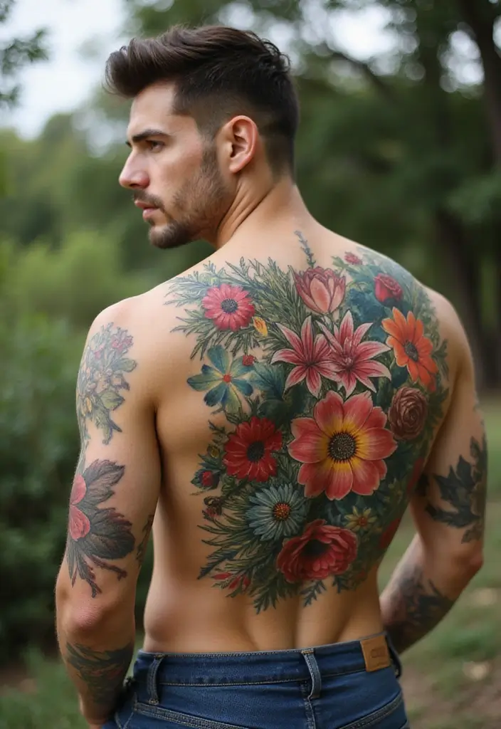 30 Back Tattoo Ideas for Men with Bold and Powerful Designs 14 30 Back Tattoo Ideas for Men with Bold and Powerful Designs - 14. Floral Designs