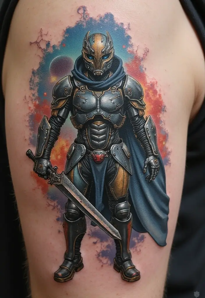 30 Biomech Tattoo Ideas with Futuristic and Bold Designs - 14. Space Warrior
