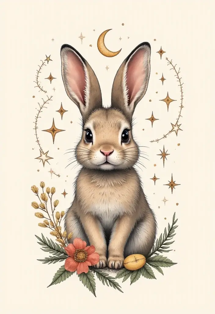 50 Bunny Tattoo Meaning Inspirations for Cute and Creative Designs - 14. Bunny with Celestial Elements