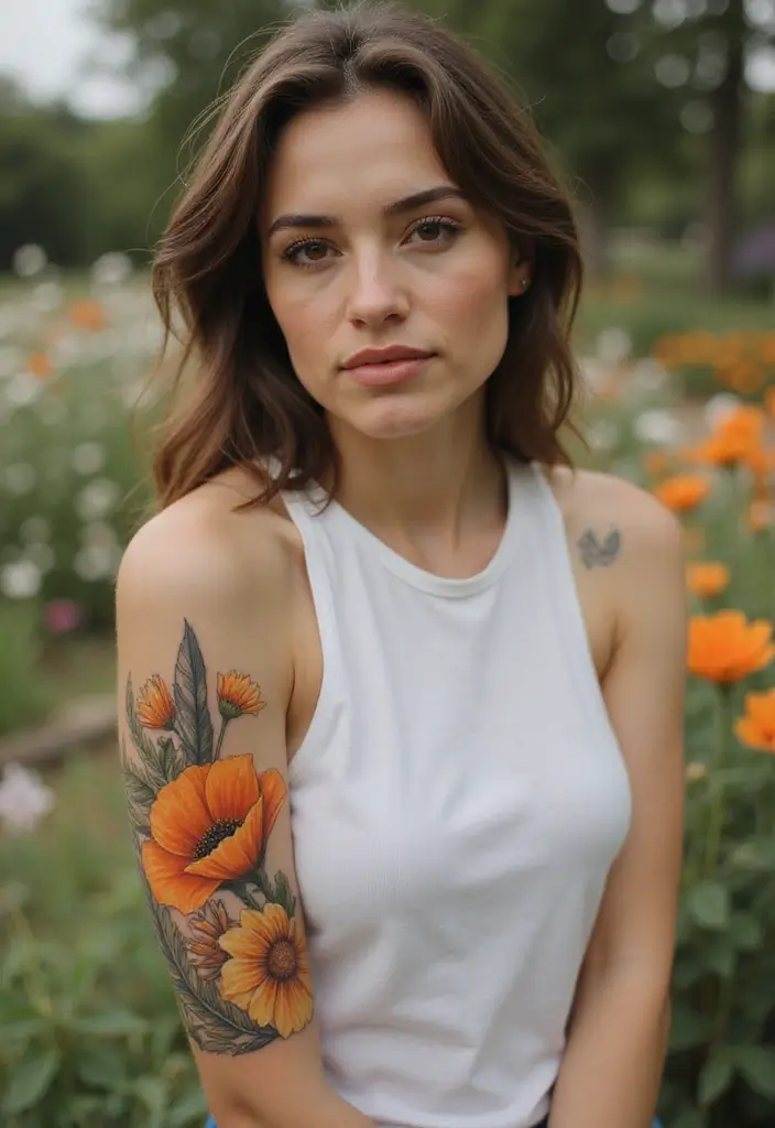 50 California Poppy Tattoo Ideas with Symbolism and Beauty - 14. California Poppy and Feather