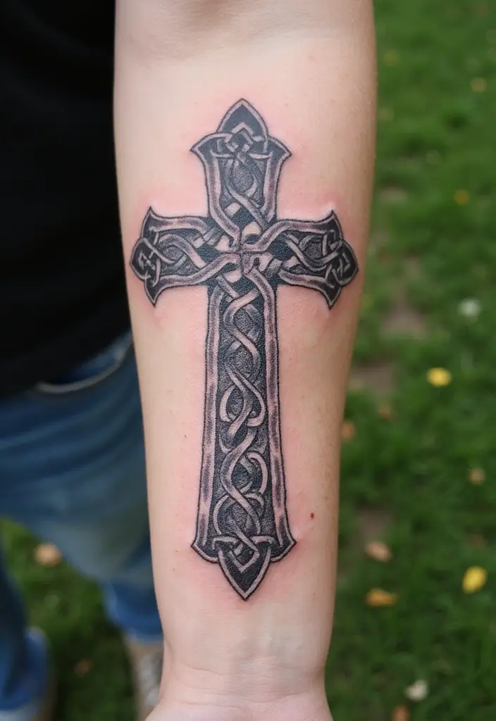 30 Celtic Cross Tattoos for Men and Women with Spiritual Value 14 30 Celtic Cross Tattoos for Men and Women with Spiritual Value - 14. Celtic Cross with Inspirational Quotes