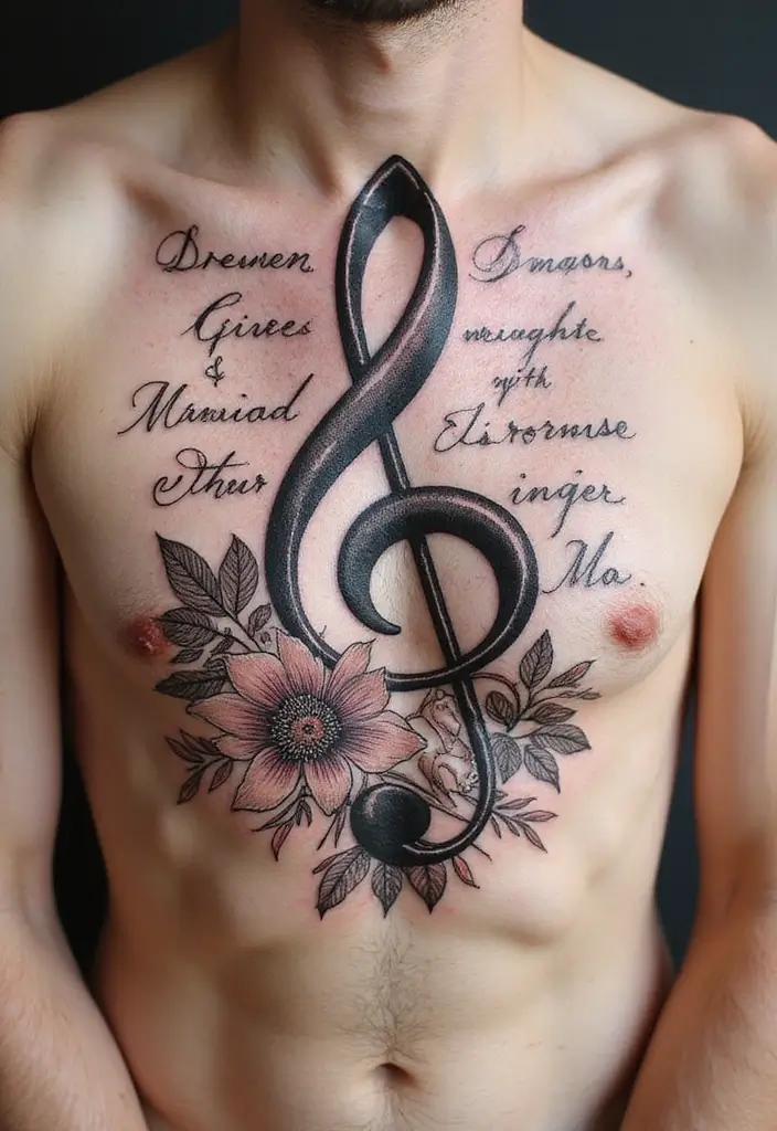 50 Best Chest Tattoo Ideas for Men and Women in 2025 14 50 Best Chest Tattoo Ideas for Men and Women in 2025 - 14. Music-Inspired Tattoos