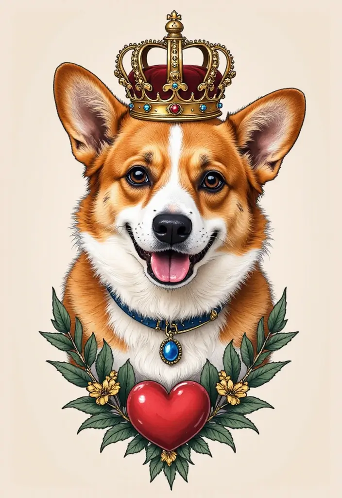 50 Creative Corgi Tattoo Ideas for Dog Lovers 14 50 Creative Corgi Tattoo Ideas for Dog Lovers - 14. Corgi with a Crown