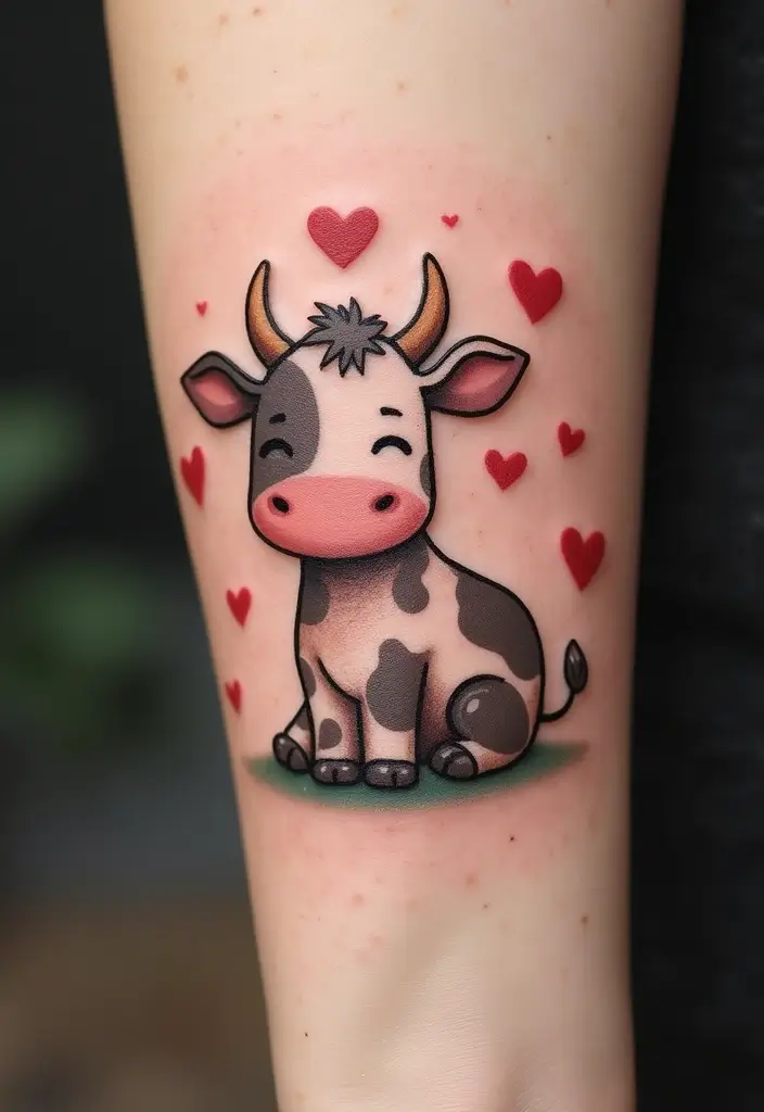 50 Cow Tattoo Designs with Fun and Unique Symbolism - 14. Cow with Heart Elements