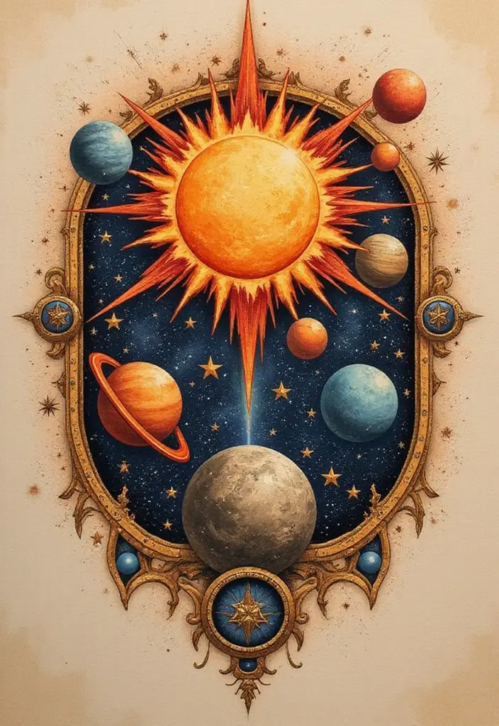 50 Eclipse Tattoo Designs with Powerful Meaning and Symbolism - 14. Eclipse with Celestial Bodies