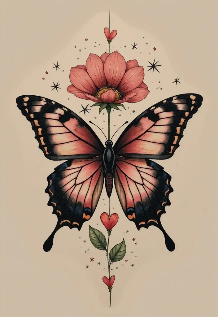 50 Half Butterfly Half Flower Tattoo Designs and Inspirations - 14. Symbolic Elements