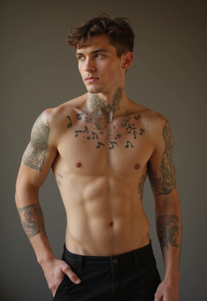 30 Head Tattoos for Men with Unique and Creative Styles 14 30 Head Tattoos for Men with Unique and Creative Styles - 14. Music Notes and Symbols