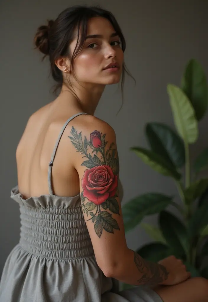 30 Native American Arm Tattoos with Deep Cultural Meaning 14 30 Native American Arm Tattoos with Deep Cultural Meaning - 14. The Rose: Love and Resilience