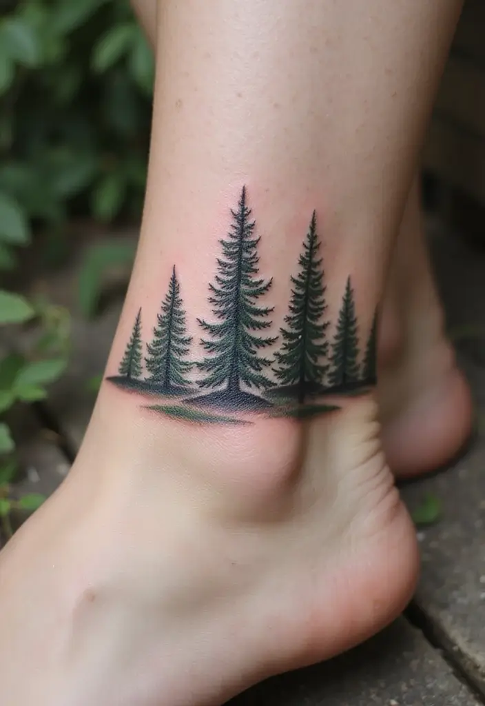 30 Pine Tree Tattoo Ideas with Nature-Inspired Symbolism - 14. Pine Tree Ankle Wrap