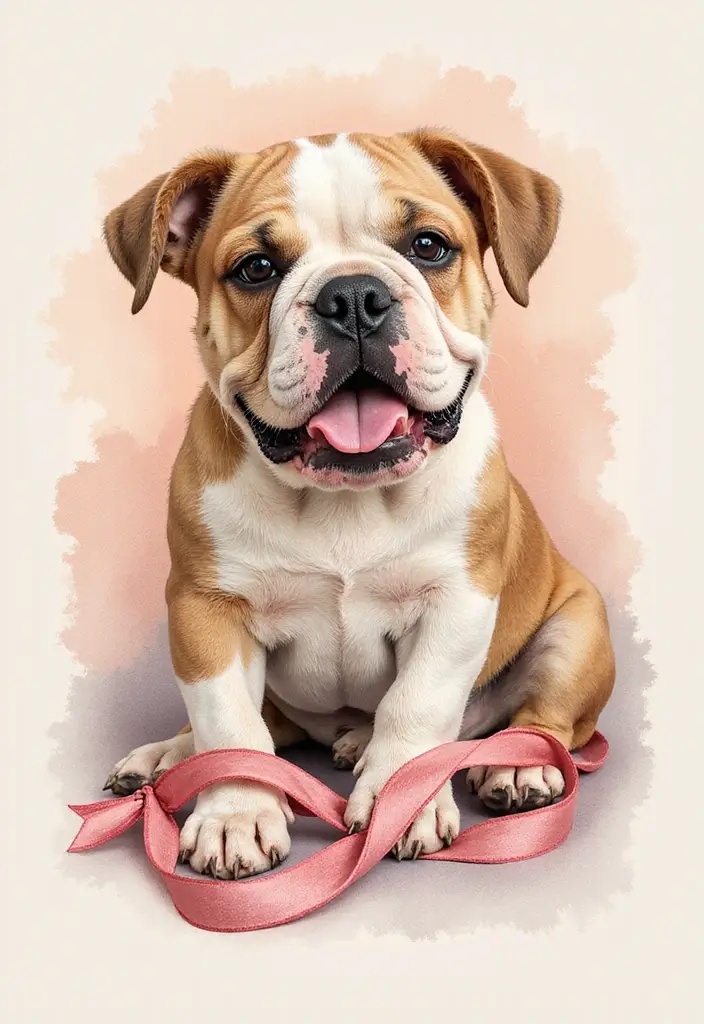 30 Realistic English and French Bulldog Tattoos You’ll Love - 14. Bulldog with a Ribbon