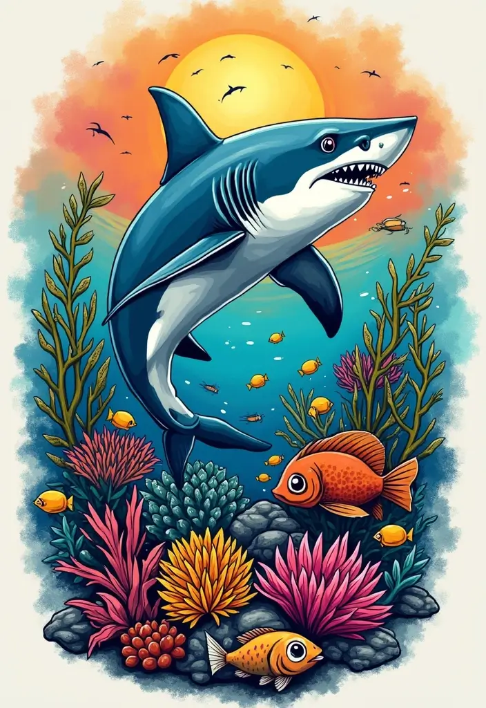 30 Shark Tattoo Designs and Their Powerful Symbolism 14 30 Shark Tattoo Designs and Their Powerful Symbolism - 14. The Guardian of the Coral Reef