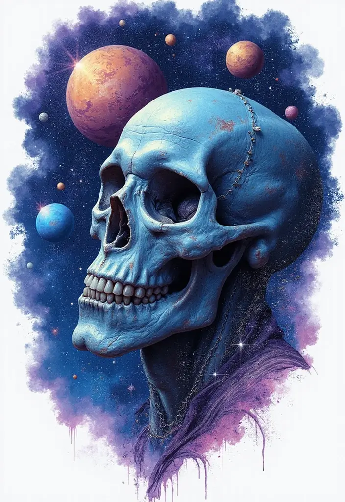 50 Shrunken Head Tattoo Designs for Bold and Edgy Styles - 14. Cosmic Themes