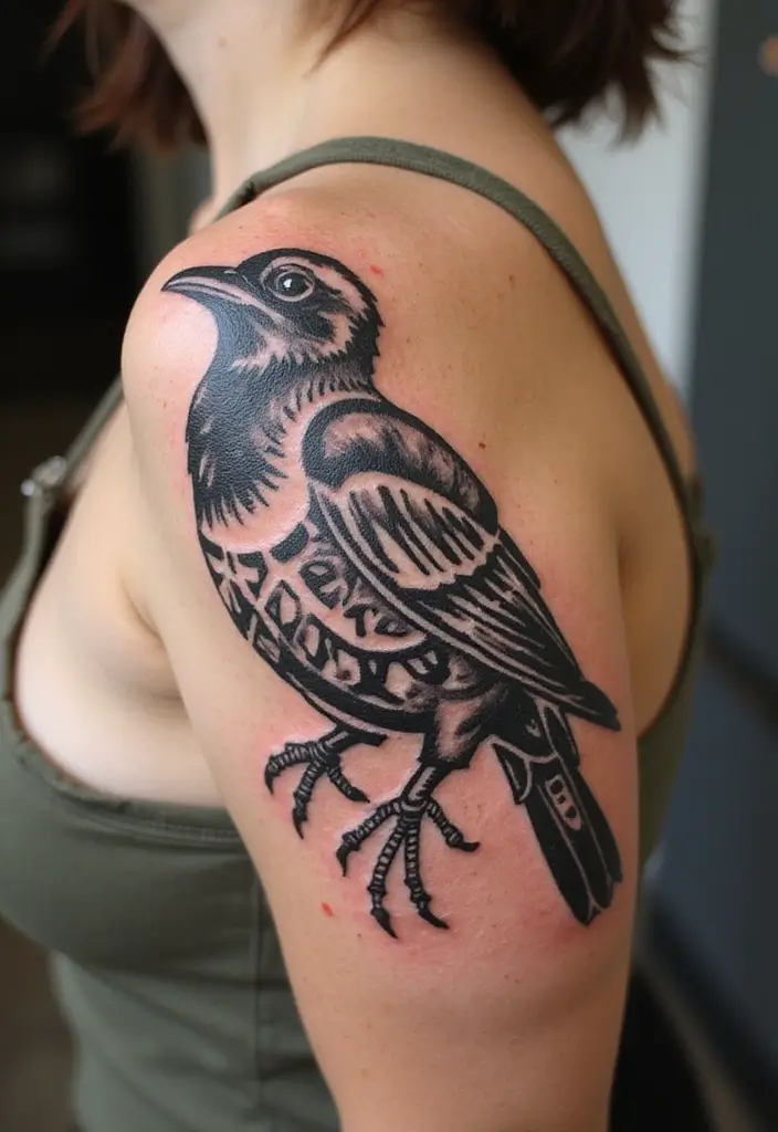 50 Sparrow Tattoos with Symbolism and Artistic Styles - 14. Tribal Sparrow Tattoo