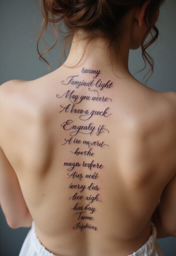 99 Stunning Spine Tattoos for Women to Inspire Your Next Ink - 14. Script Tattoos