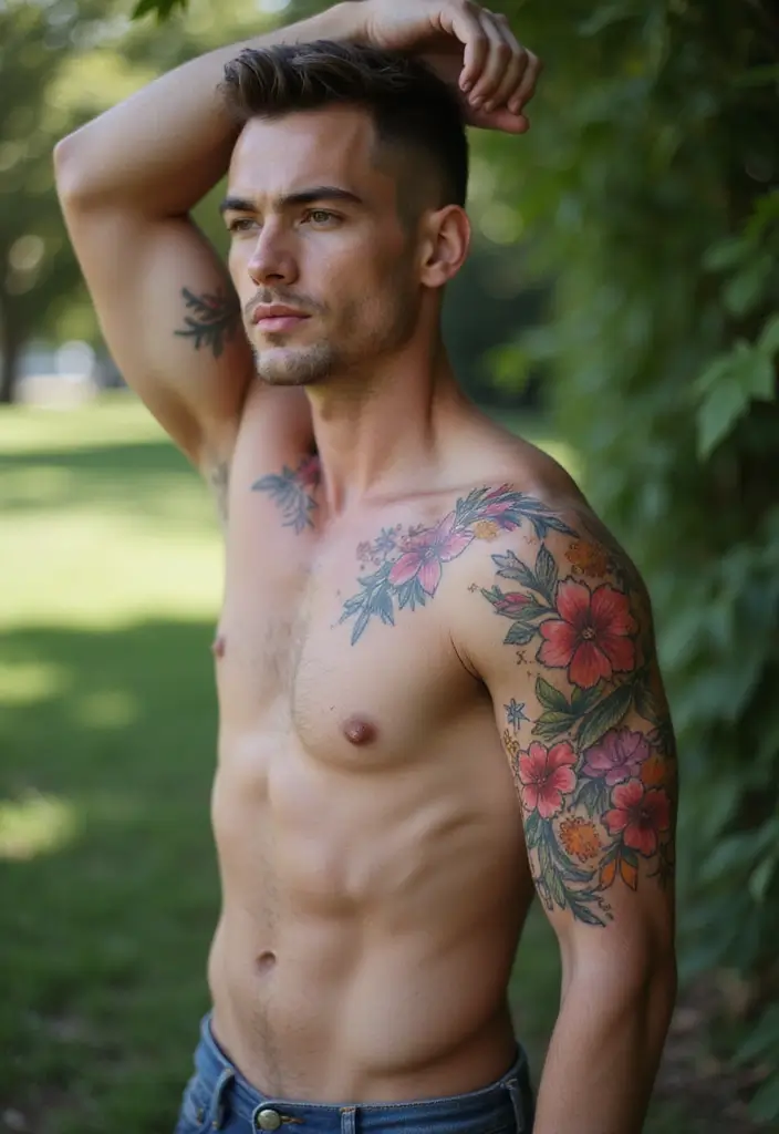 30 Star Tattoos for Men with Bold and Inspiring Ideas 14 30 Star Tattoos for Men with Bold and Inspiring Ideas - 14. Starry Flowers: Nature Meets Celestial