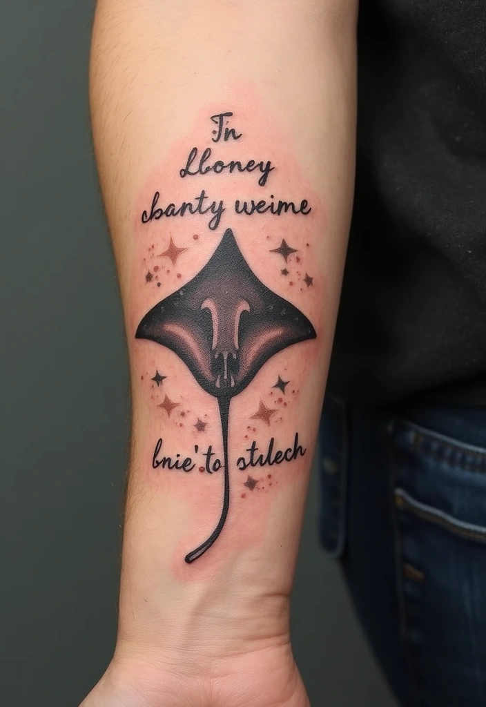 50 Stingray Tattoo Designs and Their Symbolic Meanings - 14. Stingray with a Quote