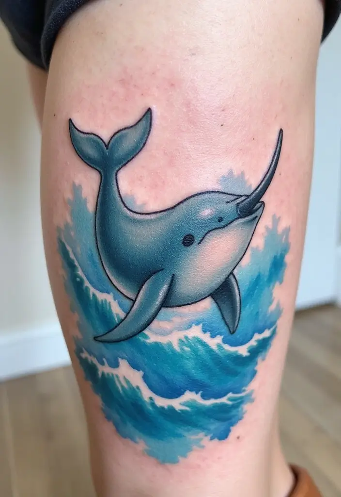30 Water Tattoo Designs with Flowing Creativity 14 30 Water Tattoo Designs with Flowing Creativity - 14. Bold Narwhals