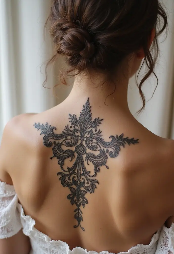 50 Baddie Women’s Spine Tattoos That Look Absolutely Stunning - 15. Lace Designs