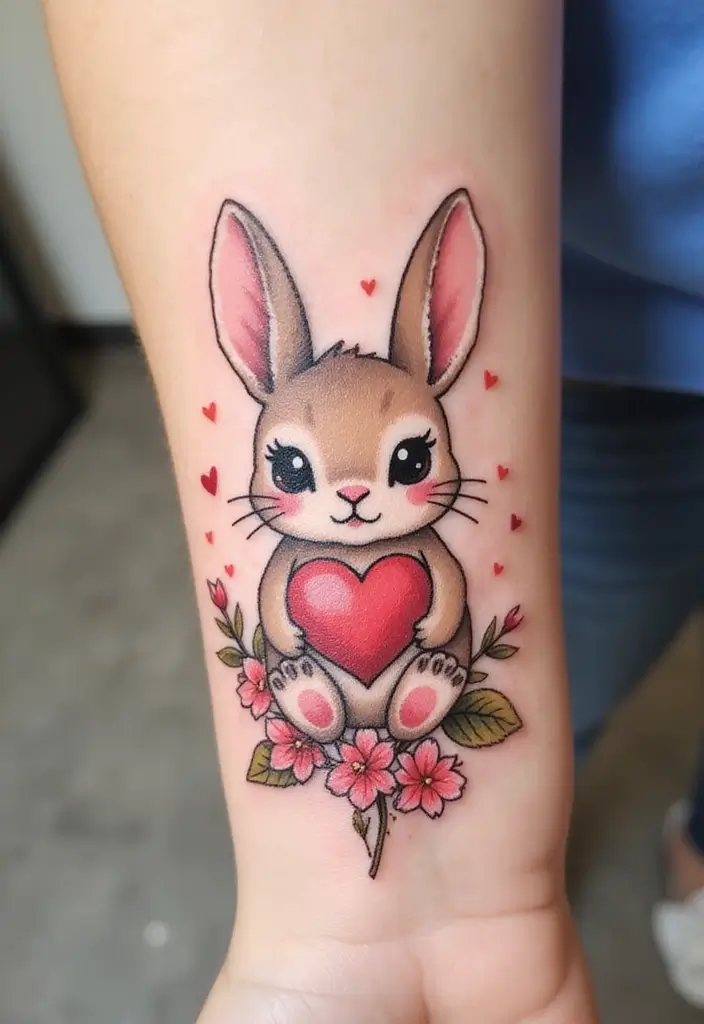 50 Bunny Tattoo Meaning Inspirations for Cute and Creative Designs - 15. Bunny with a Heart
