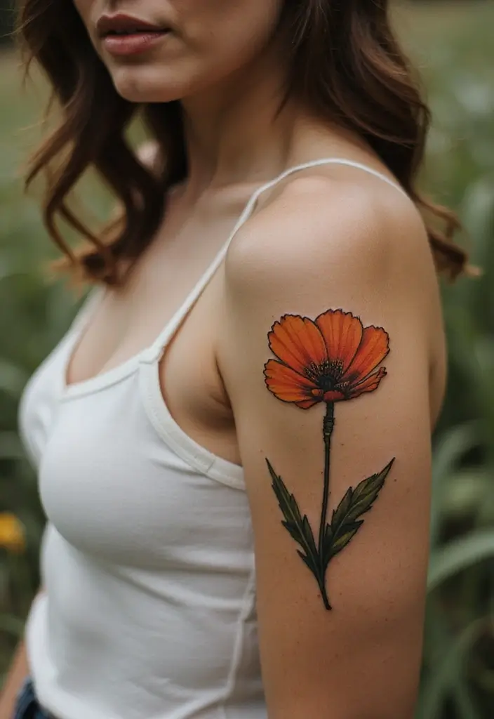 50 California Poppy Tattoo Ideas with Symbolism and Beauty - 15. Vintage California Poppy Tattoo