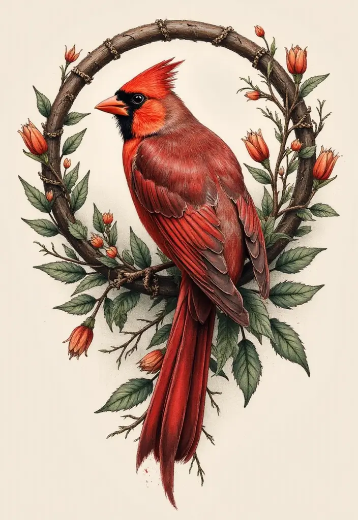 50 Cardinal Tattoo Ideas with Symbolism and Beautiful Designs - 15. Cardinal in a Circle