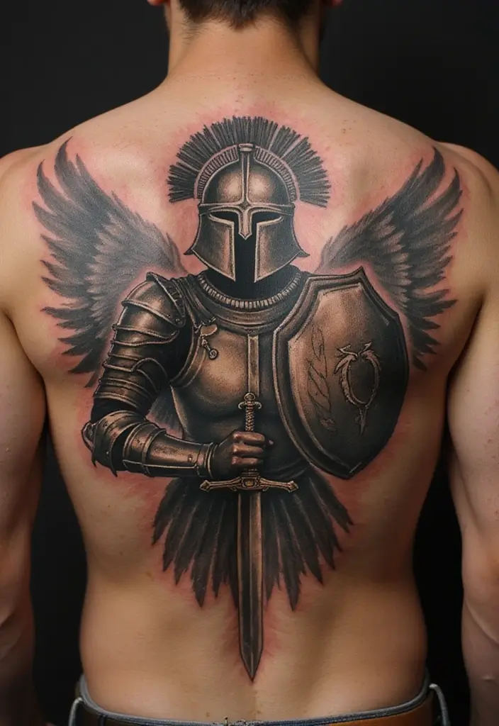 50 Christian Back Tattoos with Meaningful and Powerful Designs - 15. The Armor of God