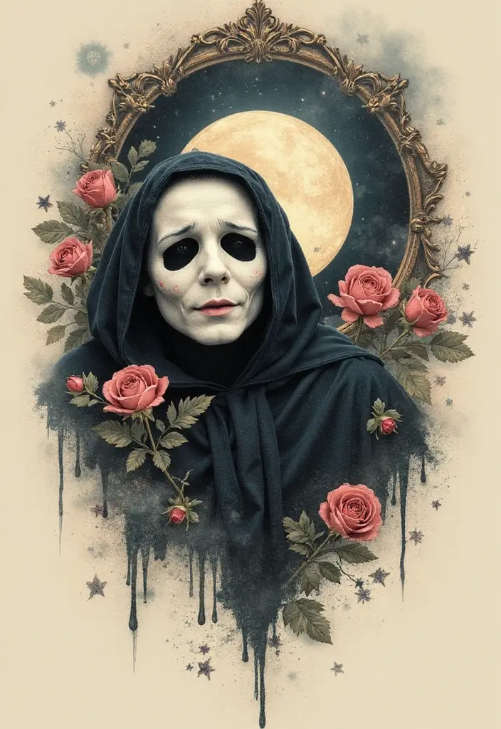 30 Ghostface Tattoo Ideas for Horror Fans - 15. Ghostface with a Moon
