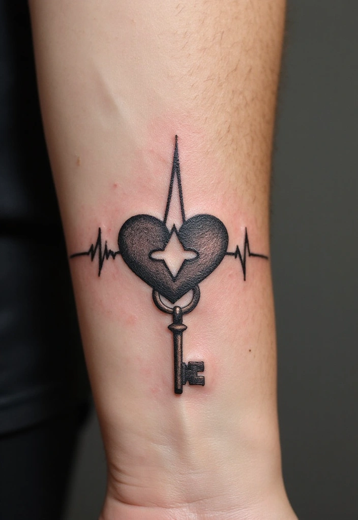 30 Heart Beat Tattoo Designs with Special Meaning 15 30 Heart Beat Tattoo Designs with Special Meaning - 15. Heartbeat with Lock and Key