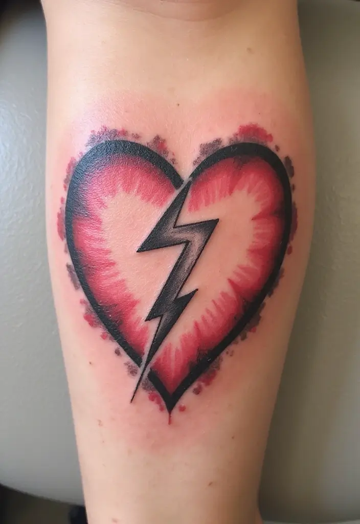 50 Lightning Bolt Tattoos with Bold and Striking Designs 15 50 Lightning Bolt Tattoos with Bold and Striking Designs - 15. Electric Heart Bolt