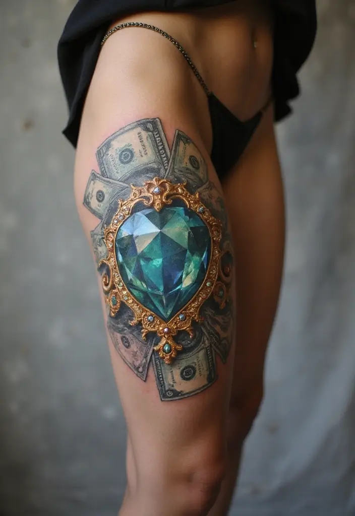 30 Money Tattoo Designs with Symbolism and Creative Styles - 15. The Gem and Money