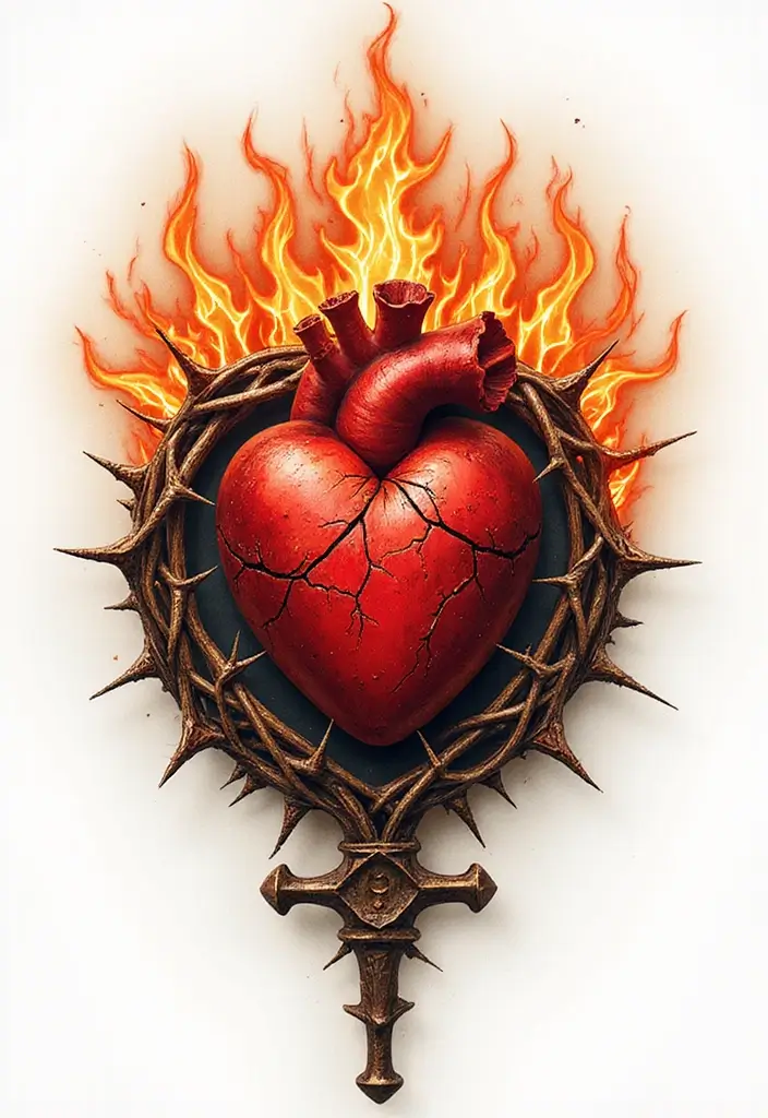 30 Sacred Heart Tattoo Ideas with Spiritual Symbolism 15 30 Sacred Heart Tattoo Ideas with Spiritual Symbolism - 15. Sacred Heart with Flames and Thorns